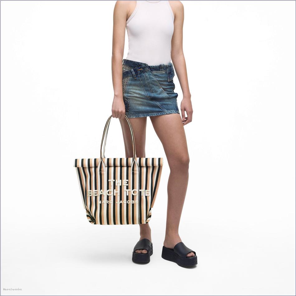  Marc Jacobs CAMEL MULTI BAGS/The Tote Bag/The Striped Jacquard Beach Tote Bag